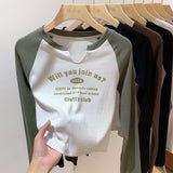 Shoulder V-Collar T-Shirt Women's Long-Sleeved Spring And Autumn Decoration With Threaded Bottomed Shirt And Short High-Waist Chic Blouse-Outfit