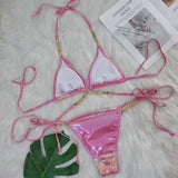 Toloer 2024 New Crystal Diamond Bikini Sexy Perm Gold Strap Female Split Swimsuit