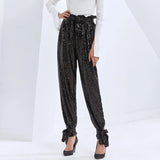 Patchwork Sequin Wide Leg Pants For Women High Waist Straight Streetwear Casual Trousers Female 2020 Fall