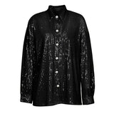 2022 Sexy Sequins Women Blouse Tops Green Y2K Long Sleeve V Neck Blouses Button Up Elegant Shirts Party
