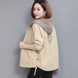 Autumn Women's Coat Hooded Jacket Long Sleeve Zipper Pockets Casual Windbreaker Basic Jackets Outerwear Plus Size 4XL