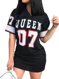 Dress Women Summer Sexy Bodycon Y2k Queen Letters Print Casual Short Sleeve Sport Punk Tracksuit Slim Work Daliy Vestidos-Outfit
