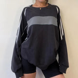 Style Color Sprouting And Splicing Loose Long-Sleeved Round-Neck Sweater 2023 Autumn New Leisure Sports Jacket-Outfit