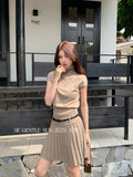 Xixi 2025 Autumn White Standard Wool Knitted Short Sleeve + High Waist 100 Folded Short Skirt Two Sets