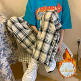 Pants Women Thick Fall Plus Size 4XL Chic Trendy Harajuku Plaid Teens High Waist Trouser Simple Korean Couples
