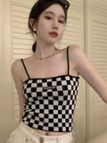 Plaid Sexy Vest Women Sleeveless Elegant Party Crop Tops Female High Street Beach Holiday Chic Strap Tank Tops 2022