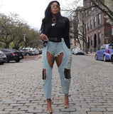 Women's Casual Jeans Street Fashion Grinned Belt Denim