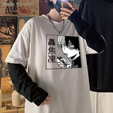 Sleeve Harajuku T-Shirt Women'S Stitching Long Sleeve T-Shirt Stripe Printing O-Neck Chic Tops 2022 Summer