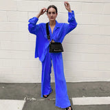 Pleated 2 Piece Women Pants Sets Loose Shirts And Wide Leg Long Pants Suit Ladies Outfits Fashion Office Two