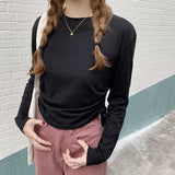 Thin Style Design Rope Long-Sleeved T-Shirt Woman Waist Slim Solid Color Short-Style Sunscreen Blouse-Outfit