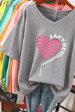 100% Cotton L-6XL T Shirt Plus Size Tshirt Short Sleeve Women Top Summer Heart Print Couple V Neck Oversized T