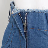 Hit Color Denim Shorts For Female High Waist Women's Casual Wide-legged Shorts Fashion Streetwear Tide New