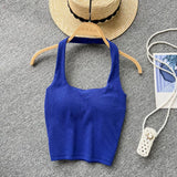 Summer Basic Halter Sexy Camisole Women Elastic Waist Design Slim Strap Top Korean Female Y2K Backless Beach