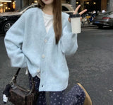 Autumn And Winter Wear Lazy Loose Knitted Coat Sweet Soft Waxy Warm Wind V Neck Cardigan Girl-Outfit