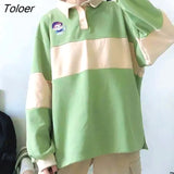 POLO Collar Letters Print Oversized Sweatshirt Women for Teen Girls Harajuku New Spring Korean Kawaii Clothes