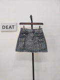 Women Denim Skirt High Waist Three-d Pocket Solid Color Slim A-line Patchwork Cargo Miniskirt 2024 Summer New Fashion 29L13-Outfit