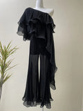 Casual Two Piece Set Womens Skew Collar Off Shoulder Shirt High Waist Loose Trousers Female Sets Fashion
