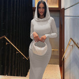 Toloer Women's Fall 2024 New Fashion, Slim Hooded, Slit And Women's Dress-Outfit