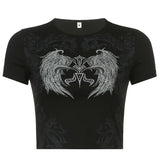 Street Fashion Women's Wear Solid Color Round Collar Printing Slim Short Sexy T-Shirt Trend-Outfit