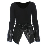 Pu Irregular Knitting Sweater Loose Fit Round Neck Long Sleeve Women Pullovers New Fashion Tide Autumn Winter 2022