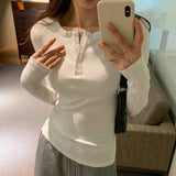 U-Collar Half-Breasted Thread Bottomed Shirt Women's Spring And Autumn New Shoulder Long-Sleeved T-Shirt With Solid Color Underwear-Outfit