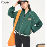 Women Baseball Jackets Uniform 2022 Autumn Long Sleeve Loose Coats Bear Embroidery Jacket Elegant Vintage