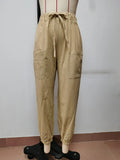Loose High Waist Button Cotton And Linen Trousers