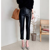 Leather High Waisted Harem Pants Women Fashion Female PU Leather Ankle