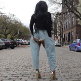 Women's Casual Jeans Street Fashion Grinned Belt Denim