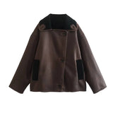 Lapel Jacket Women Loose Lamb Wool Long Sleeve Thick Coat Winter Fashion Female Warm Single-breasted