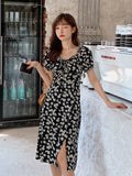 Women Daisy-printing Elegant Various Design Square Collar Sweet Lady All-match Plus Size 4XL Leisure Holiday Girl