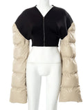 Sisterlinda Spring Patchwork Down Puffer Coat Women Jacket Extra Long Sleves Warm Bubble Christmas Cropped Outerwear Lady