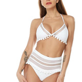 Sexy Halter Retro Mesh Hollow Out String Biquini Bathing Suit Female Swimsuit High Waist Plus Size Swimwear Women