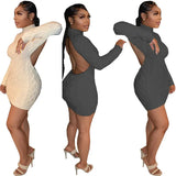 Women's Clothing Street Sexy Solid Color Hanging Neck Long-Sleeved Knitted