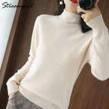 Pullover Women Vintage Sweater Spring Winter Half Turtleneck Woman Sweaters Retro Green Warm Knitted Women