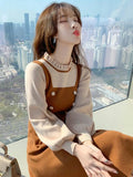 Knitted Woman Dress Women Party Slim Waist Long Sleeve A Line Sweater Dresses Ladies Fake Two Vestidos Mujer Winter