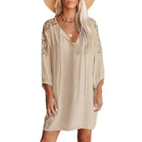 Women's Wear Ins Popular Pleated Split Neckline Lace Shoulder-Back Beach Skirt-Outfit