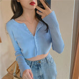 New Summer Thin Knitted Cardigan Women Spring Long Sleeve Basic Cropped Sweaters Female Casual Short Jumper