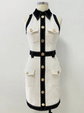 STREET Newest 2022 Designer Women's Turn-down Collar Buttons Monogram Jacquard Sleeveless Sheath