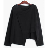 Women Black Big Size Casual Irregular Spliced Cross T-shirt V-Neck Short Sleeve Fashion Tide Spring Summer 2023
