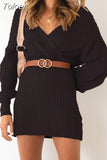 Dress 2023 Autumn Winter V-neck Dress for Women Elegant Casual Long Sleeve Tunic Sexy Twist Women's Sweater Mini