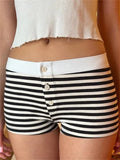 Women Summer Slim Fit Shorts Flower/Striped Print Front Button Down Elastic Waist Short Pants Sleepwear 2024 Bottoms-Outfit