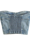Women Sexy Tube Tops Sleeveless Buttons Up Bustiers Corsets Strapless Denim Off Shoulder Cropped Tank Mini Vest 2023-Outfit