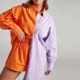 Loungewear Women Blue Suits With Shorts Casual Loose Long Sleeve Cardigan Shirt Two Piece Set Sleepwear Summer