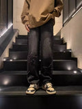 Street Jeans Men's Star Embroidery Design Straight Trousers Chao Brand Ins Loose Wide-Leg Trousers-Outfit