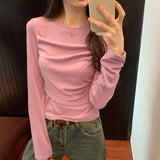 Sense Minority Pleated Long-Sleeved T-Shirt Women's Autumn And Winter New Slim And Thin Short Style Top With Bottom-Outfit