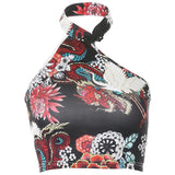 Women Y2K 2000s Halter Tank Backless Dragon Print Chinese Knot Irregular Cheongsam Style Sexy Summer Bustier Crop Top-Outfit