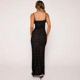 Lace Splicing Perspective Dress Body Solid Color Dew Back Sexy Dress