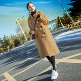 Horn Button Wool Coat Women's Middle Long Autumn And Winter Department Student Sen Department Hooded Woolen Coat