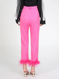 TWOTWINSTYLE Solid Patchwork Feathers Pants For Women High Waist Solid Minimalist Trousers Female Casual Clothing Style